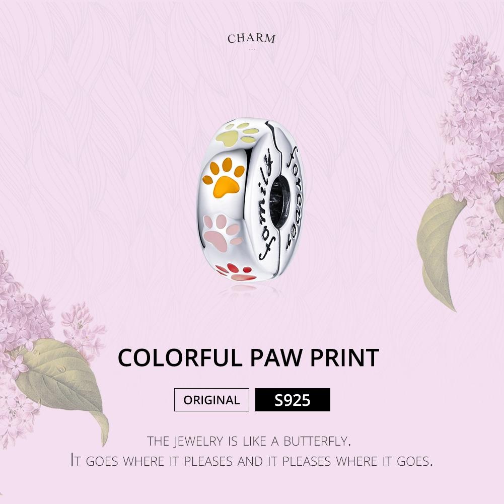 925 Sterling Silver Colorful Paw Print Beads For Diy Bracelets & Necklaces