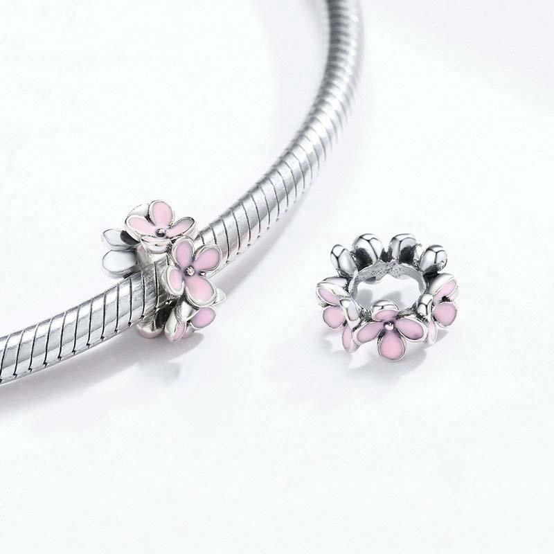 925 Sterling Silver Enamel Flower Charm Bracelet