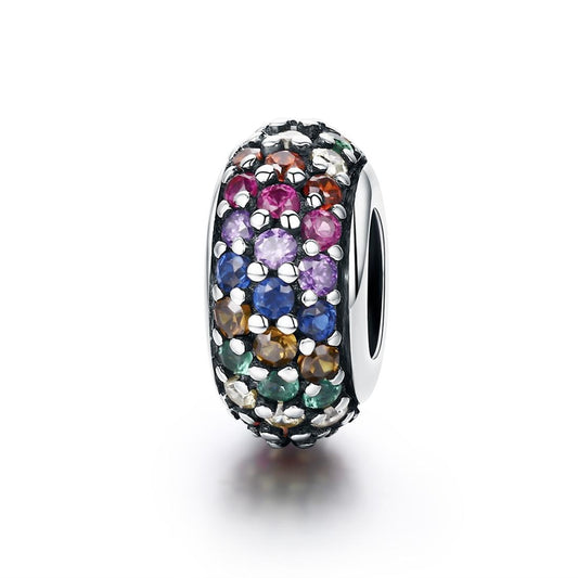 925 Sterling Silver Rainbow Diamond Bead Pendant For Diy Bracelets And Necklaces