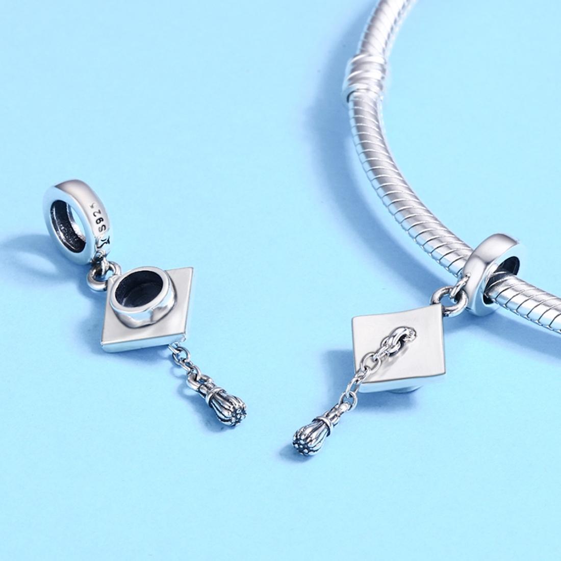 925 Sterling Silver Diy Bracelet Charm University Hat Beads