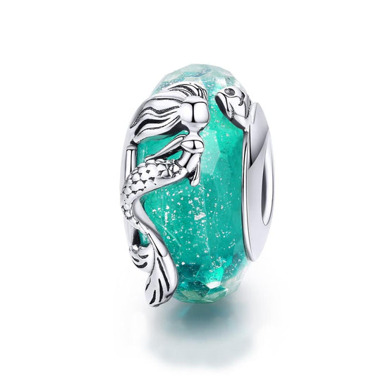 925 Sterling Silver Green Mermaid Glass Bead For Diy Bracelet