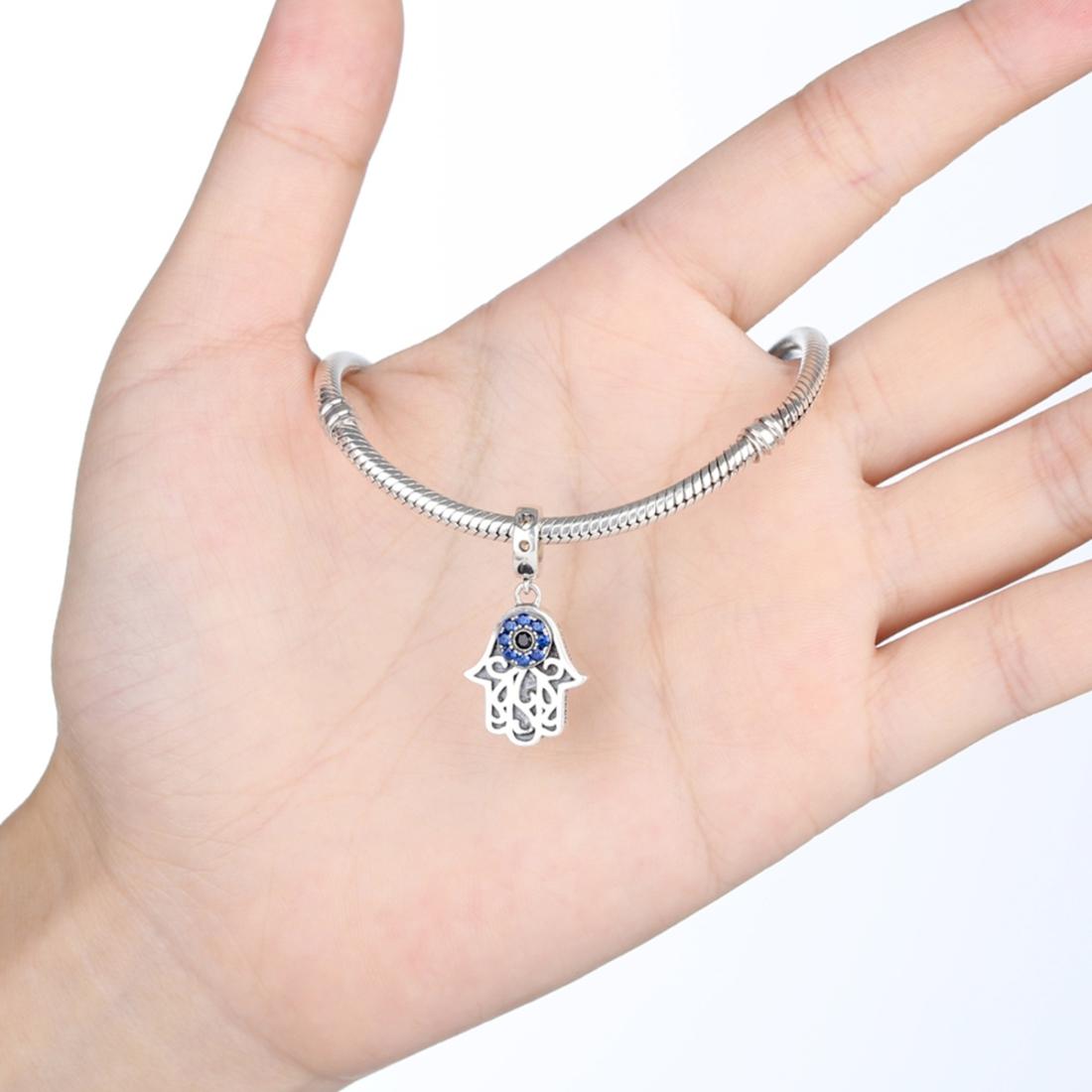 925 Sterling Silver Evil Eye Hand Charm Unique Design