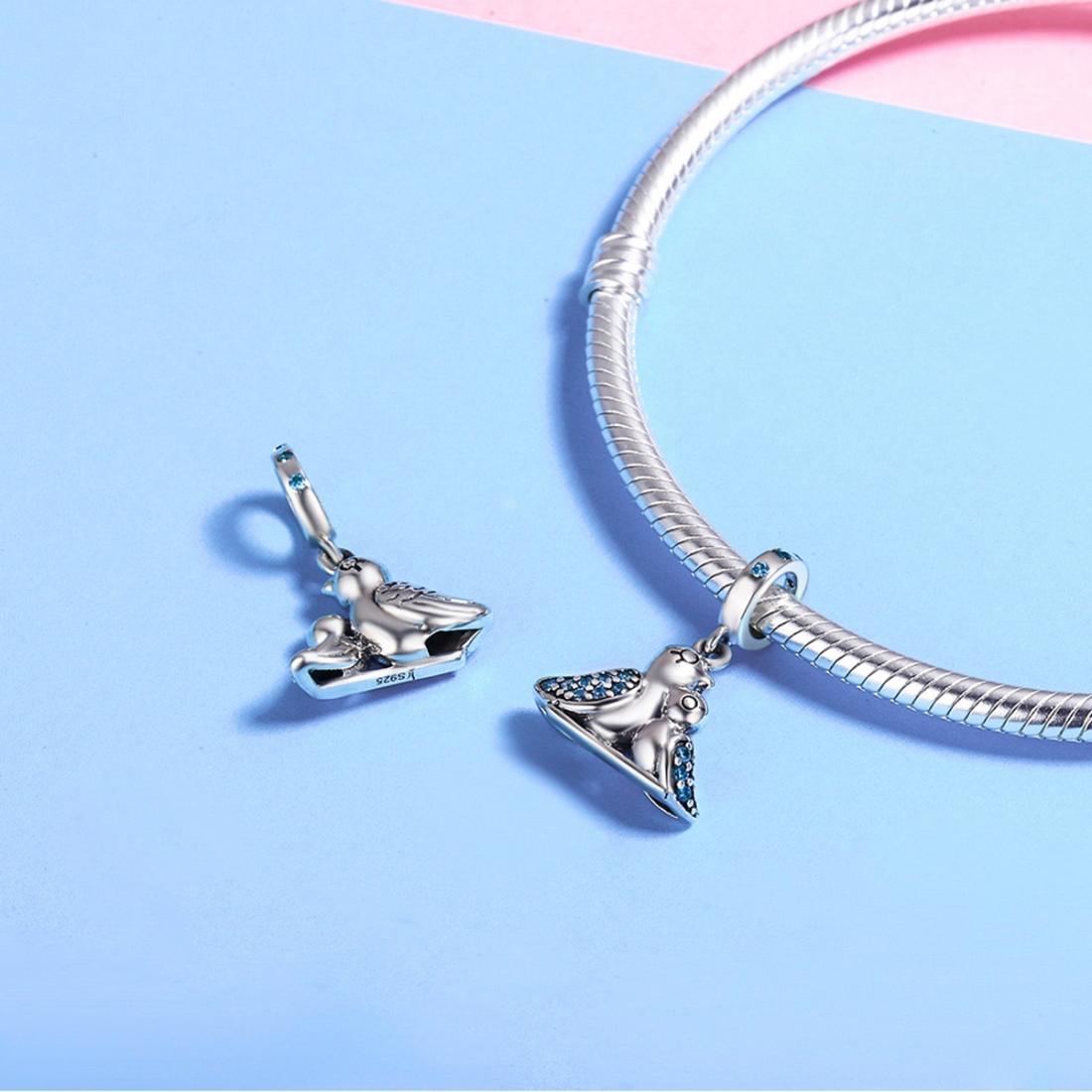 925 Sterling Silver Blue Gem Bird Bracelet Inlay