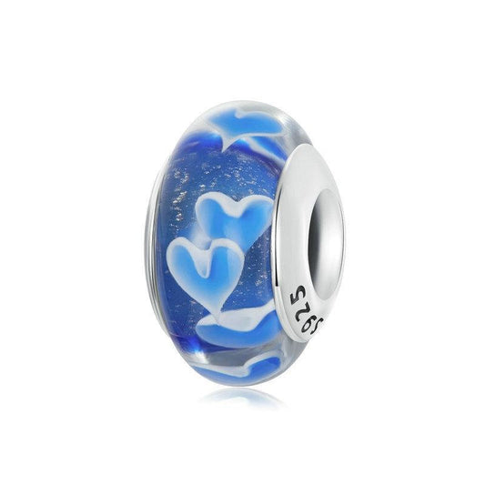 925 Sterling Silver Blue Glass Heart Beads