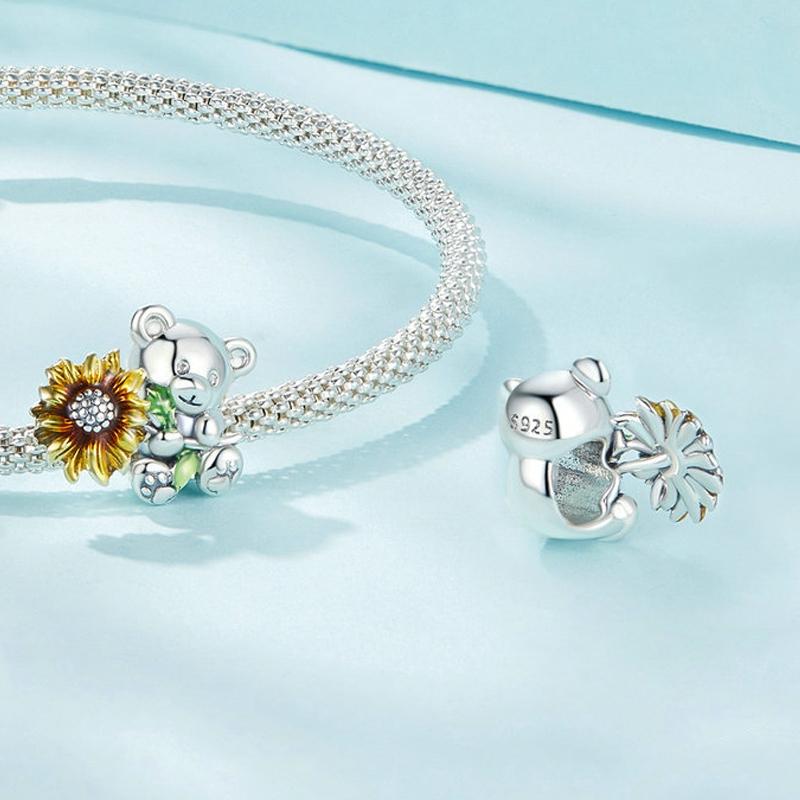 925 Sterling Silver Adorable Sunflower Diy Bead Bracelet