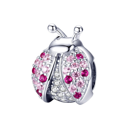 925 Sterling Silver Zircon Ladybug Bracelet / Necklace Set - Silver