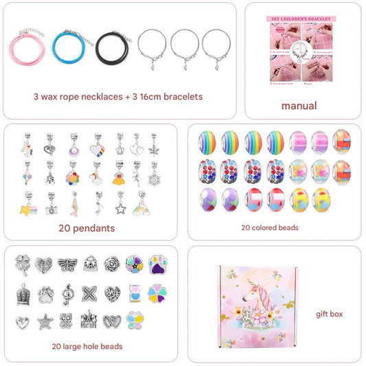 Unicorn DIY Beaded Bracelet Kit for Kids - Colorful Crystal Beads and Charms Jewelry Set with Gift Box